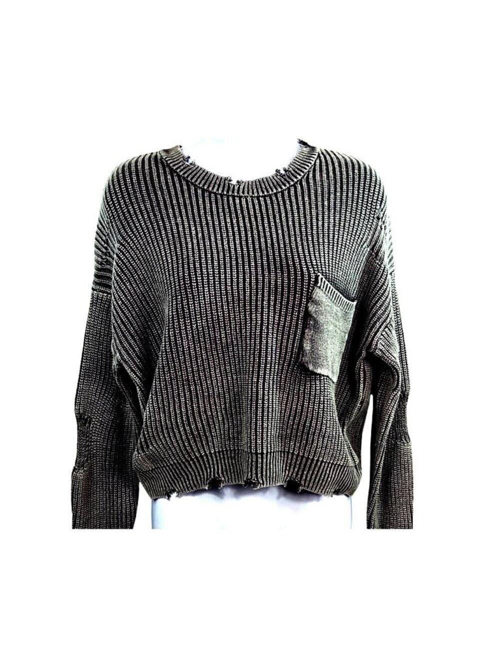 Say What Womens Metallic Ribbed Knit Cropped Distressed Chunky Sweater Oversized